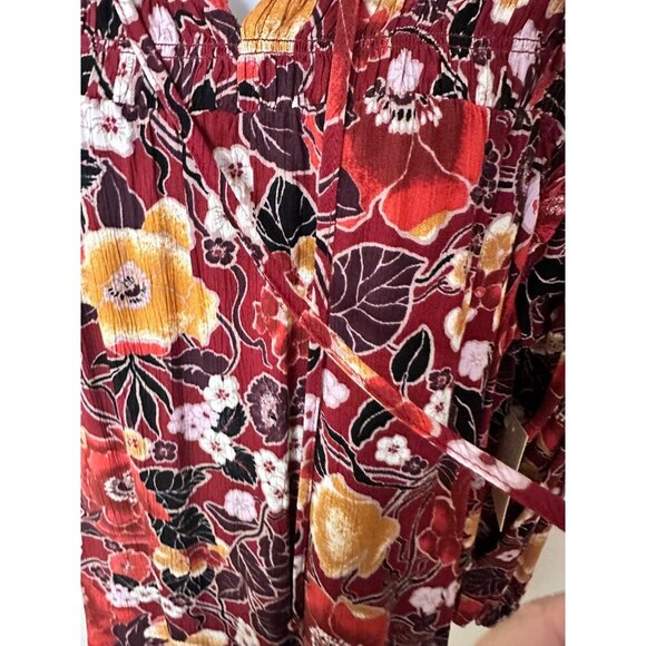 Floral Long Sleeve Blouse W Shirred Neckline & Tie Detail By Nurture Large NWT - Picture 6 of 12